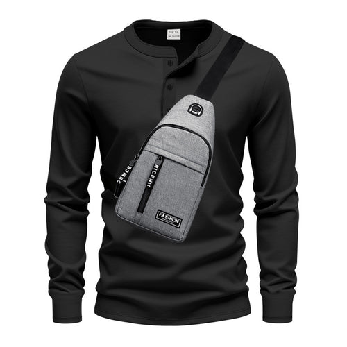 Herren Langarmshirt mit Knopfleiste und praktischer Umhängetasche Echoarchiv