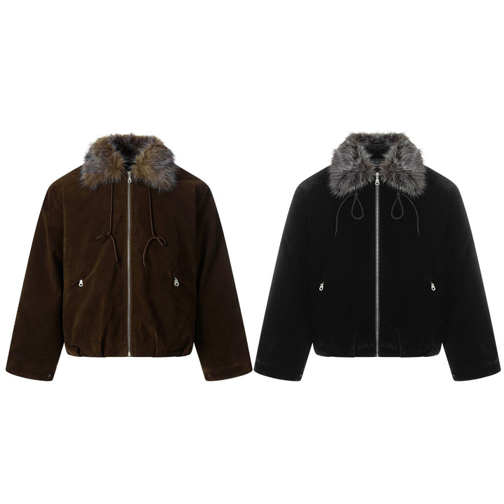 Herren Wildleder‑Bomberjacke mit abnehmbarem Faux‑Fur‑Kragen und Tunnelzug Echoarchiv