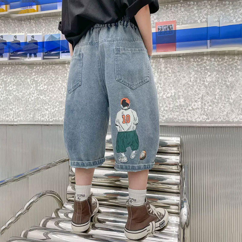 Jungen lässige Denim-Shorts mit kreativem Grafikdruck Echo Archiv