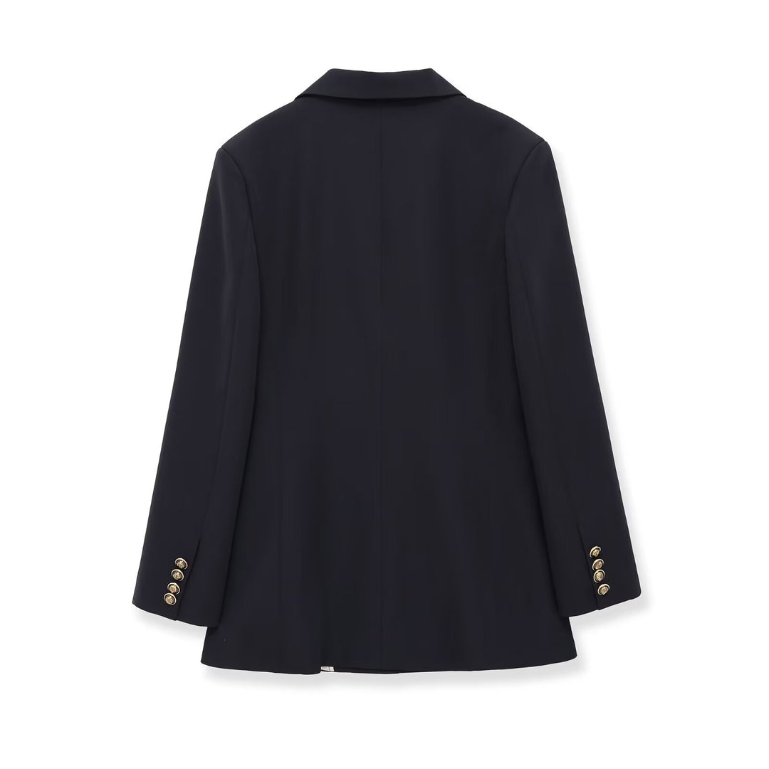 Damen Doppelreihiger Longblazer mit markanten Goldknöpfen und strukturierter Schulter Echo Archiv