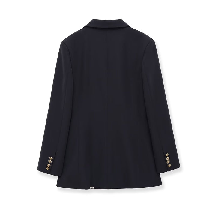 Damen Doppelreihiger Longblazer mit markanten Goldknöpfen und strukturierter Schulter Echo Archiv