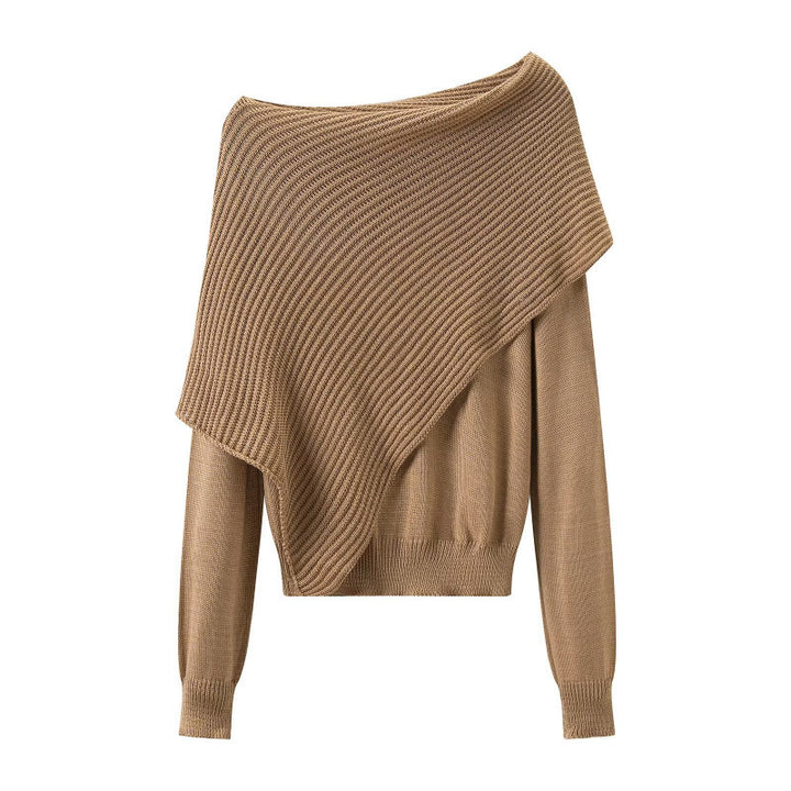 Damen Asymmetrischer schulterfreier Strickpullover mit Poncho‑Einsatz Echo Archiv