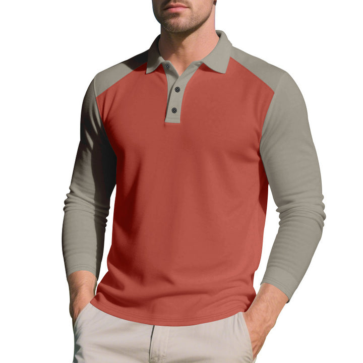 Herren Poloshirt mit langen Ärmeln und Kontrastnähten Echoarchiv