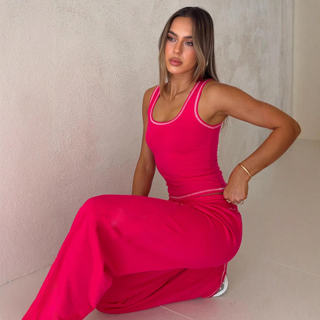 Damen lässiges Crop-Top und weite High-Waist Lounge-Jogginghose Set – Avérine