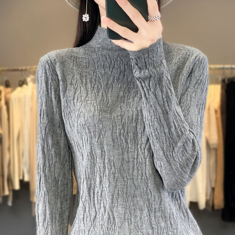 Damen Strukturierter Feinstrick-Pullover mit kurzem Stehkragen und Crinkle-Optik Echoarchiv