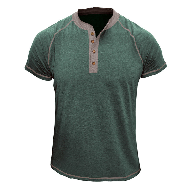Herren Kurzarm-Henley-Shirt mit kontrastierenden Details und bequemer Passform Echoarchiv