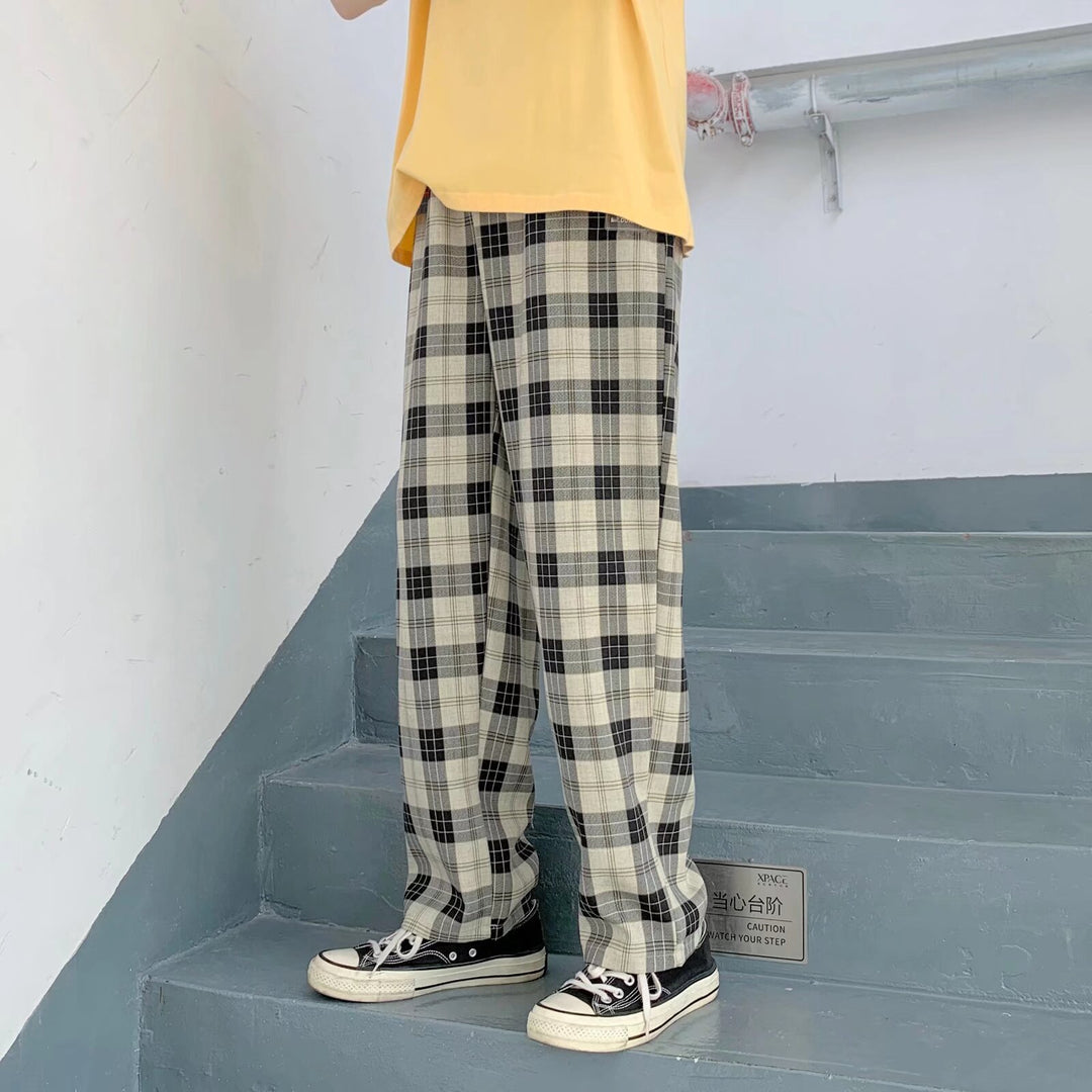 Herren Karierte Relaxed-Fit Hose mit Kordelzug und geradem Bein Echoarchiv