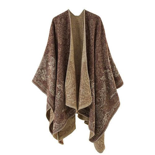 Damen Strickponcho im Ethno-Jacquard mit offenem Fall Echo Archiv