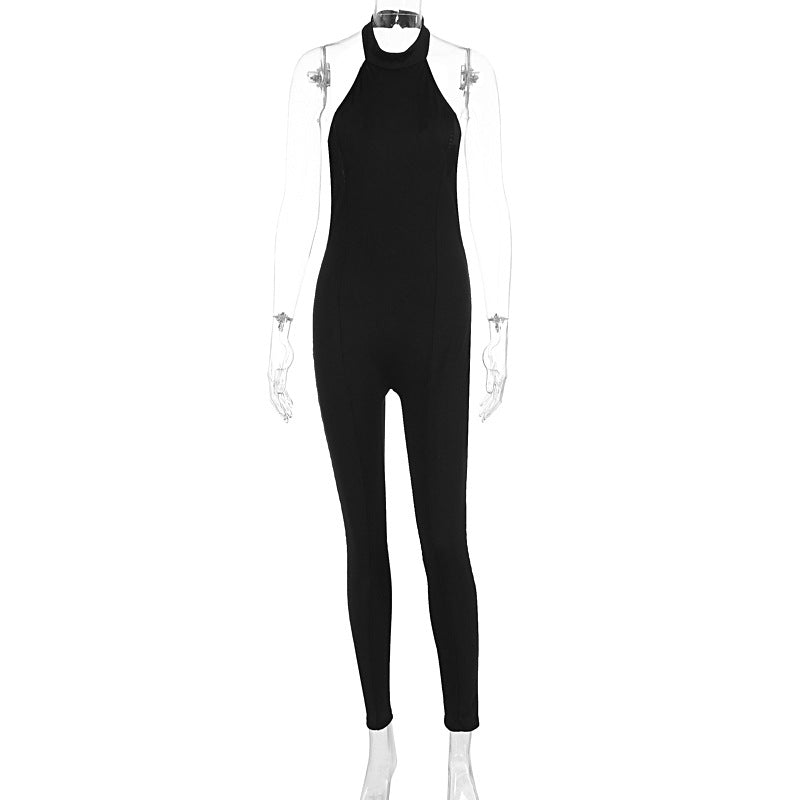 Damen figurbetonter Jumpsuit mit hohem Kragen und Rippstruktur Echo Archiv