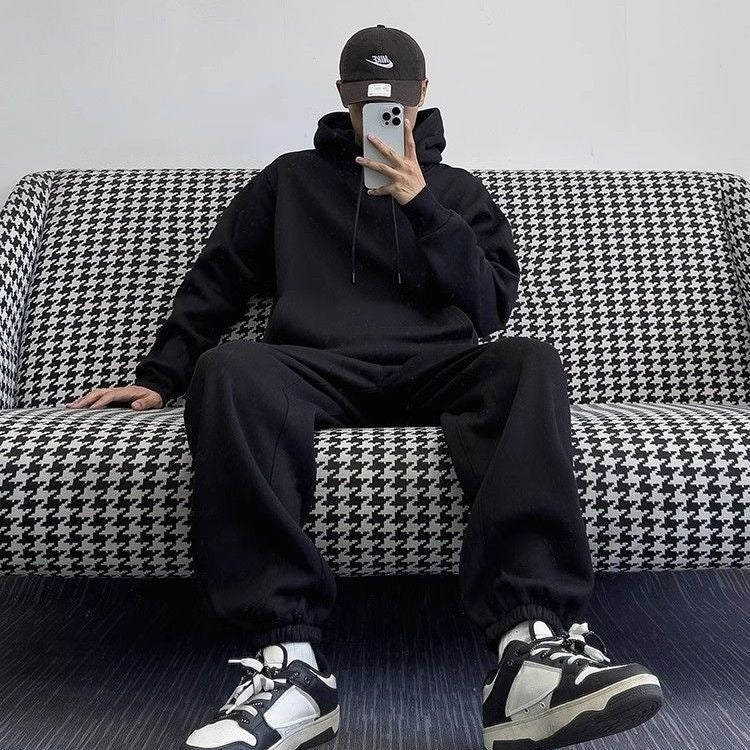 Unisex Oversize-Kapuzenpullover mit Kängurutasche und weiter Jogginghose aus French Terry Echo Archiv