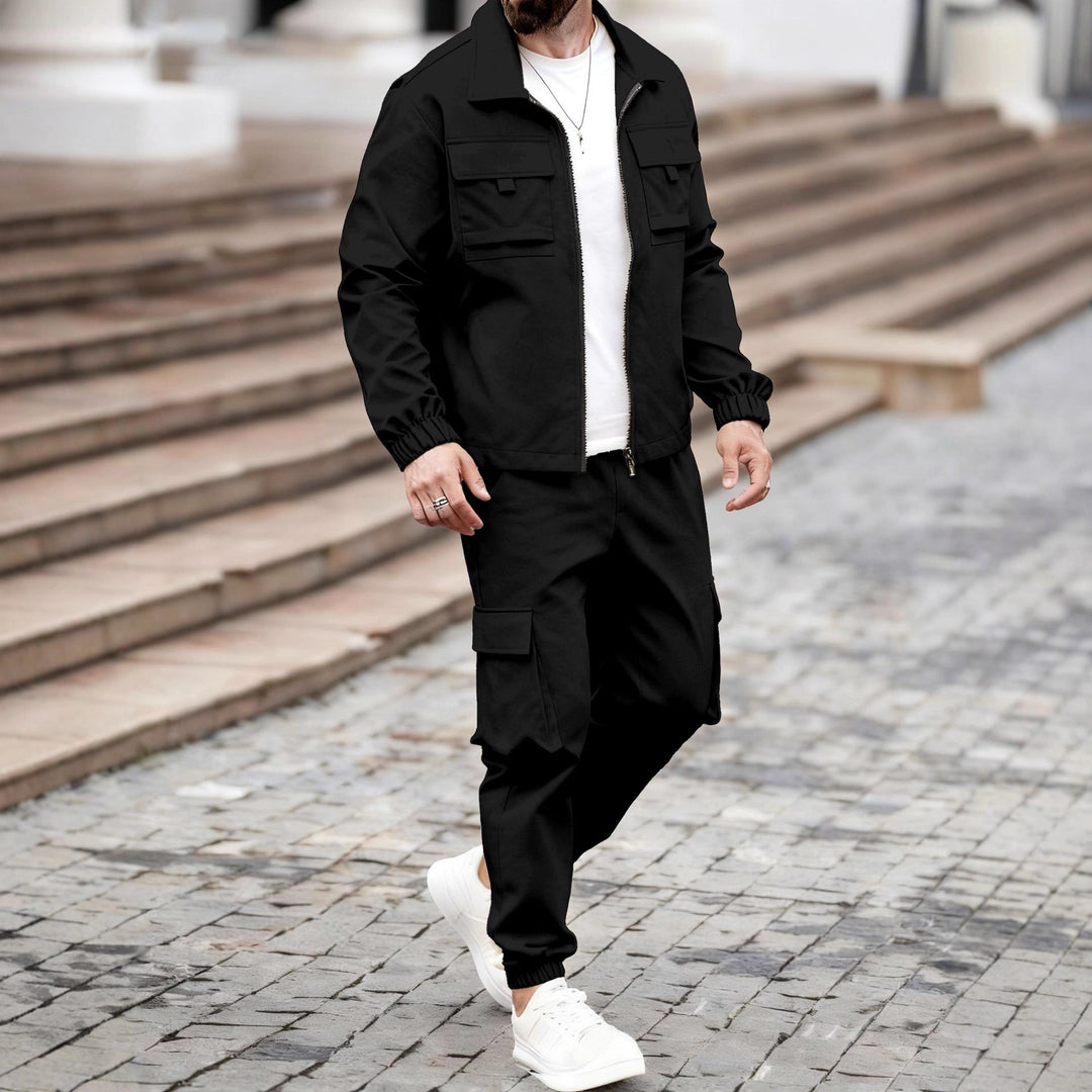 Herren lässiger Cargo-Anzug mit funktionalen Taschen und elastischen Bündchen Echoarchiv
