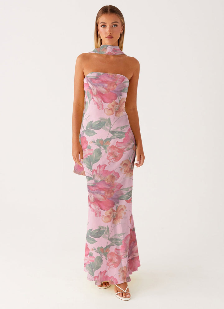 Damen Elegantes Langarm Abendkleid im Blumendesign Echoarchiv