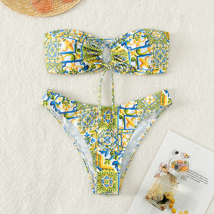 Damen Bandeau-Bikini mit raffiniertem Bindedetail und floralem Druck Echo Archiv