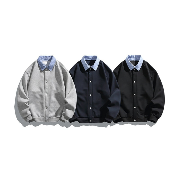 Herren Boxy Bomberjacke mit Kontrasthemdkragen, Druckknopffront & geripptem Saum Echoarchiv