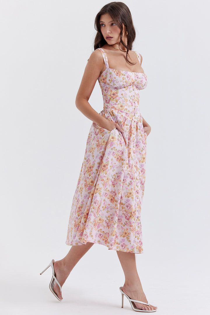 Damen Sommerliches Maxikleid mit floralen Einsätzen und tailliertem Oberteil Echo Archiv