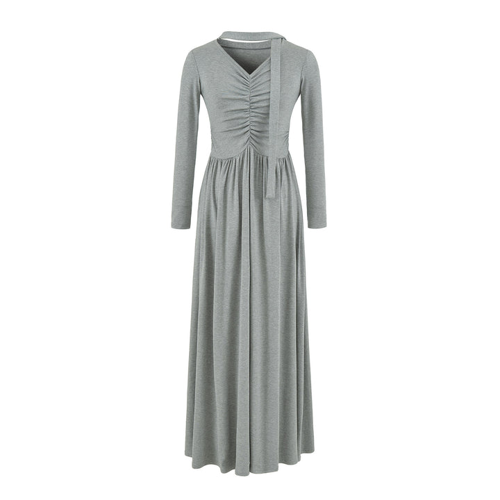 Damen Midikleid mit Raffung, V-Ausschnitt und tailliertem Faltenrock Echoarchiv