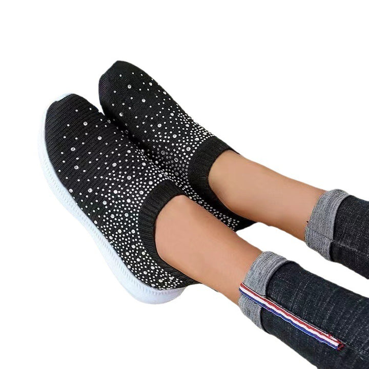 Damen nan gestrickte Slipper-Sneaker mit Strassbesatz und elastischem Einstieg Echo Archiv