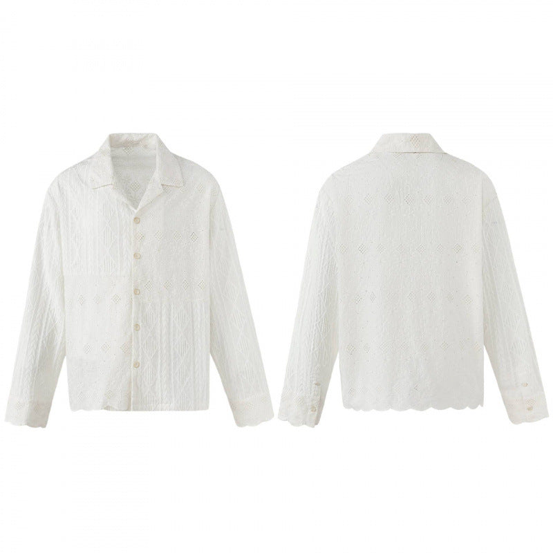 Damen Broderie-Anglaise-Hemdjacke im Boxy-Schnitt mit Hemdkragen und Knopfleiste Echo Archiv
