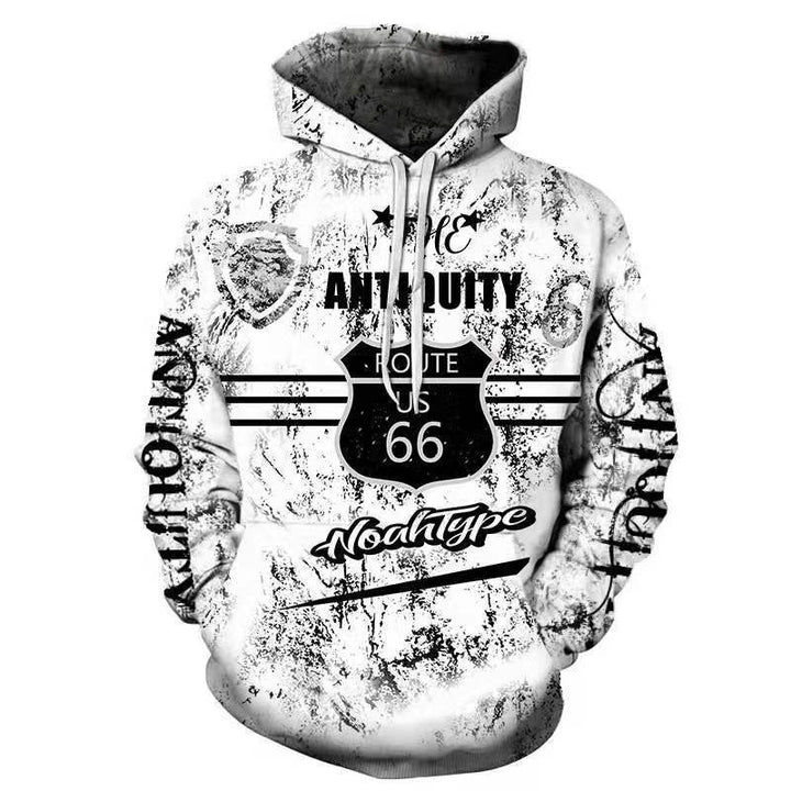 Herren Kapuzenpullover mit auffälligem Route 66 Grafikdesign und hochwertigem Materialmix Echoarchiv