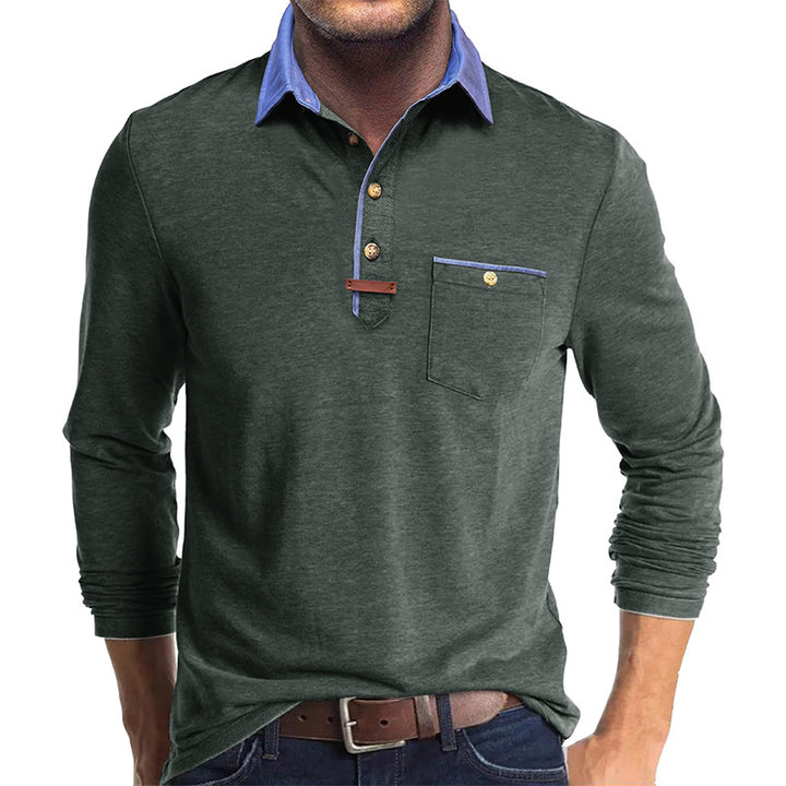 Herren Langarm-Henley-Shirt mit kontrastierendem Kragen und praktischer Brusttasche Echoarchiv