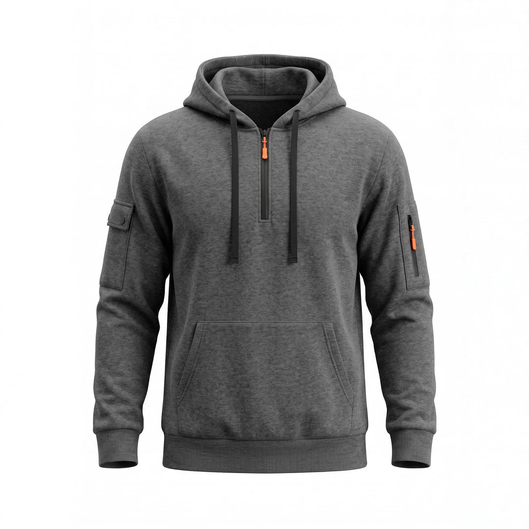 Herren Kapuzenpullover mit halbem Reißverschluss und Utility-Ärmeltasche – Cavarno