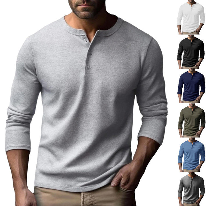 Herren Langarm-Henley-Shirt aus atmungsaktivem Baumwollmix – Arvello