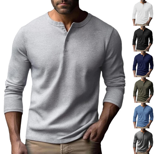 Herren Langarm-Henley-Shirt aus atmungsaktivem Baumwollmix Echoarchiv