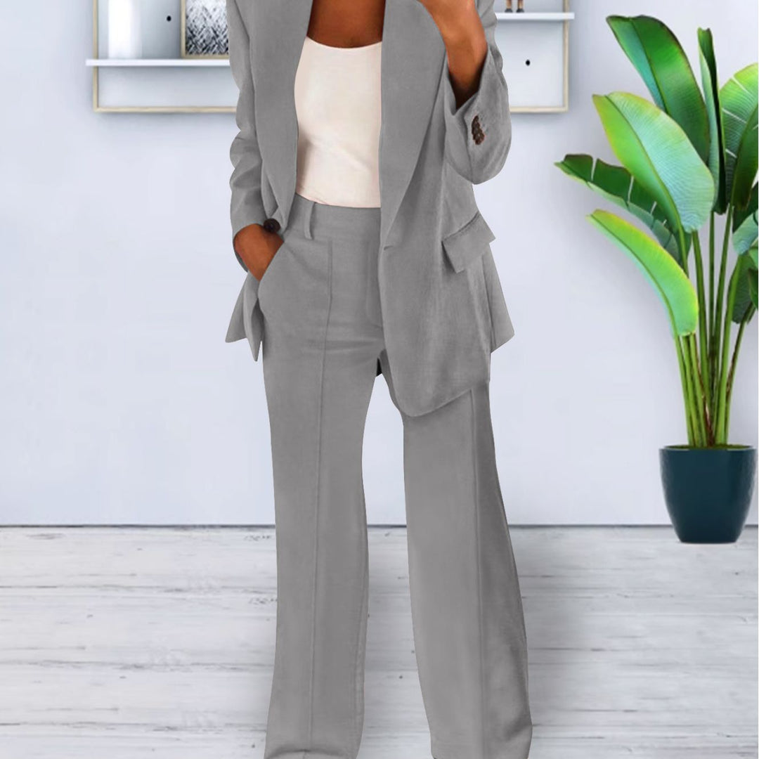 Damen Zweiteiliges Business-Casual Tailoring-Set mit Longline-Blazer und weitem Bundfalten-Hosenbein – Valéne