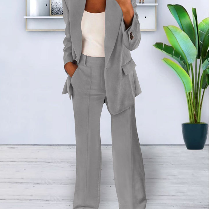 Damen Zweiteiliges Business-Casual Tailoring-Set mit Longline-Blazer und weitem Bundfalten-Hosenbein – Valéne