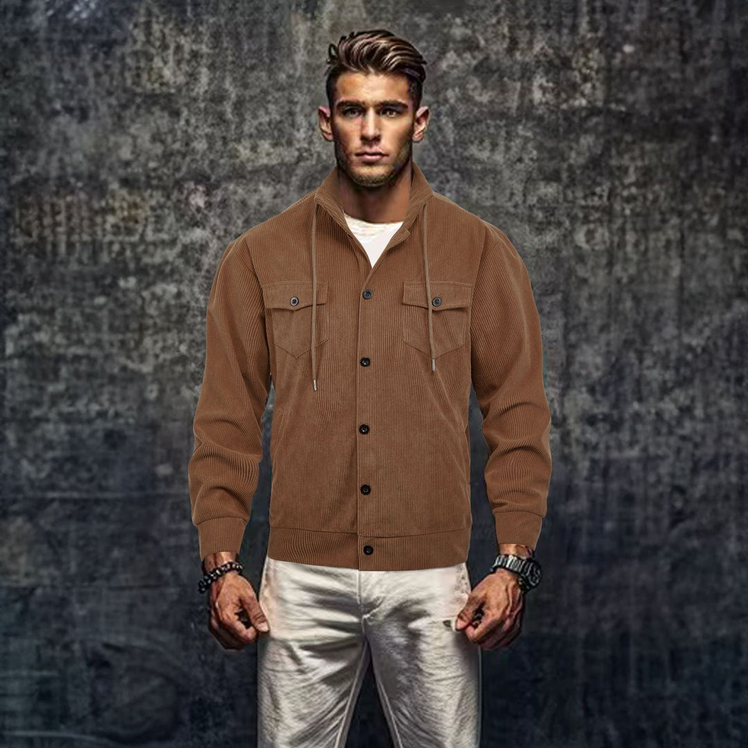Herren lässige Cordjacke mit Kapuze und praktischen Brusttaschen Echoarchiv