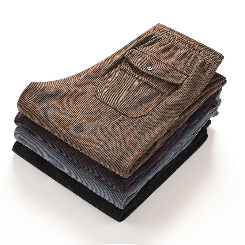 Herren Geradlinige Rib-Struktur Lounge-Hose mit Elastikbund und Klappentasche Echo Archiv