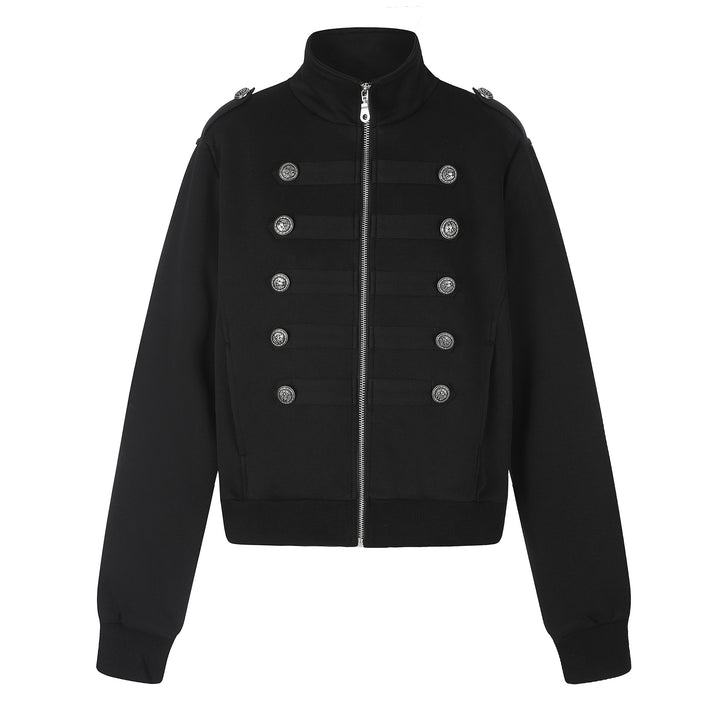 Damen Kurze Sweatjacke im Military-Stil mit Stehkragen Echoarchiv
