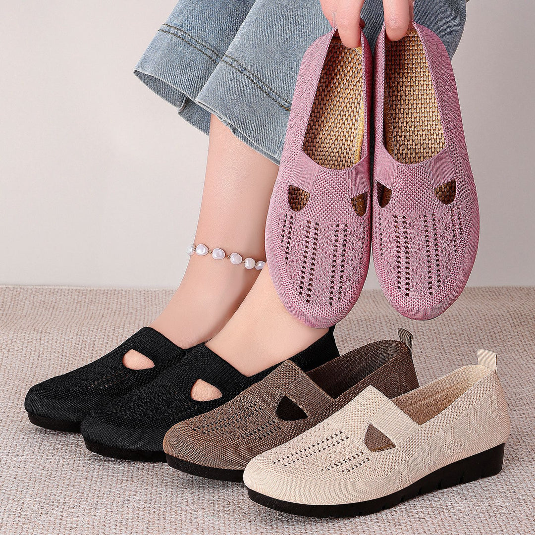 Damen nan gestrickter Slip-On Ballerina-Slipper mit elastischem Mary-Jane-Riemen und gedämpfter Keilsohle Echo Archiv