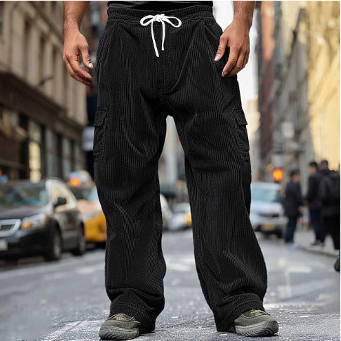 Herren Cord-Optik Cargo-Jogger mit Tunnelzug, elastischem Bund und aufgesetzten Klapptaschen – Bravaro