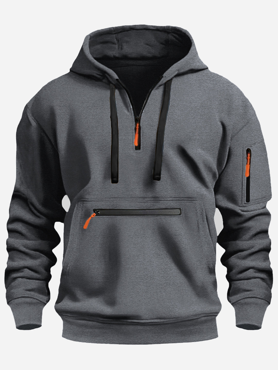 Herren Kapuzenpullover mit Halbzip, Kängurutasche und verdeckten Reißverschlüssen – Cavarno