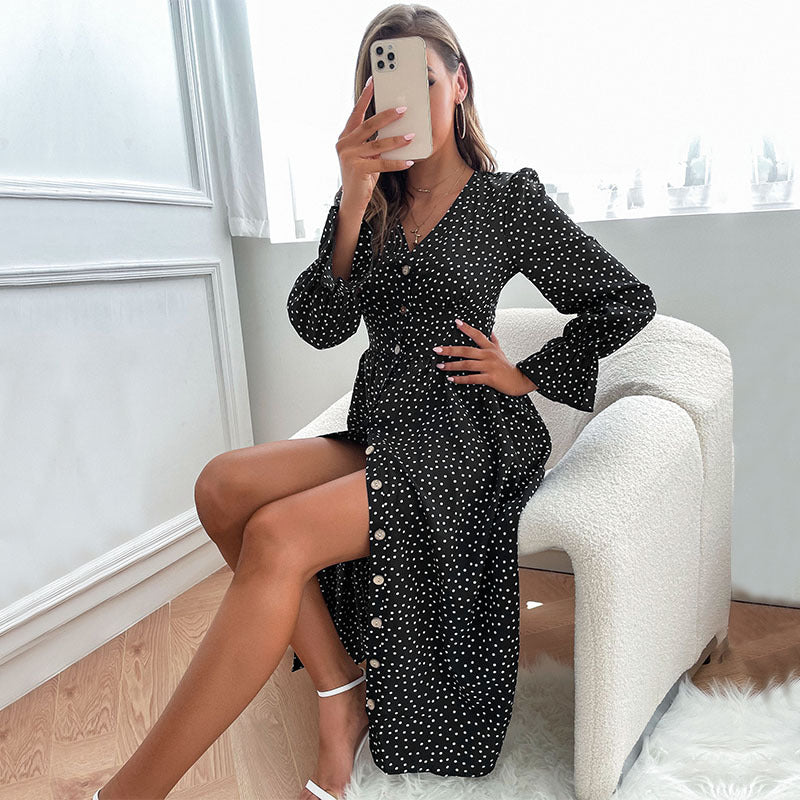 Damen Elegantes Polka-Dots Kleid mit Knopfdetails Echo Archiv