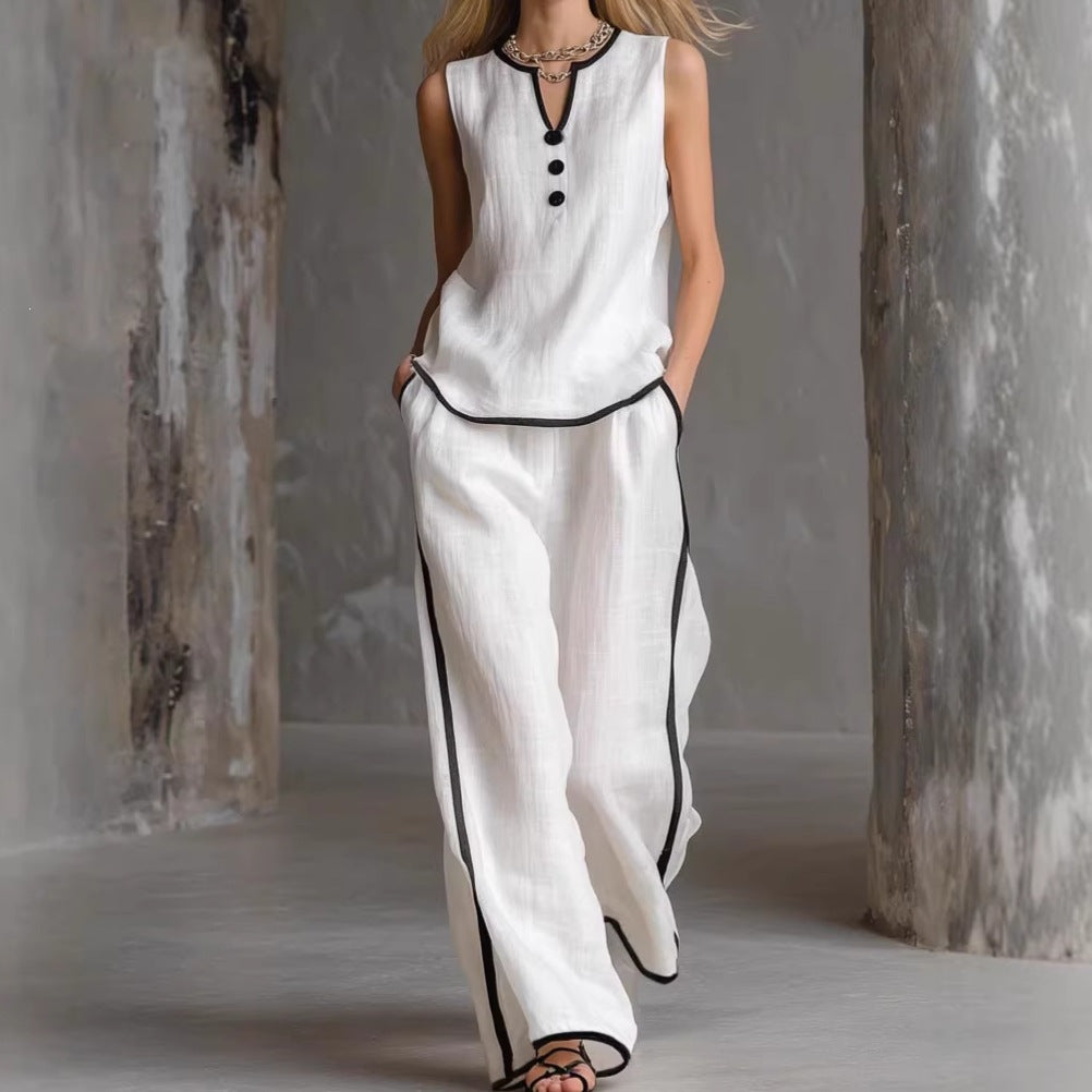 Damen Elegantes Zweiteiler-Set mit schickem Oberteil und weiten Hosen Echo Archiv