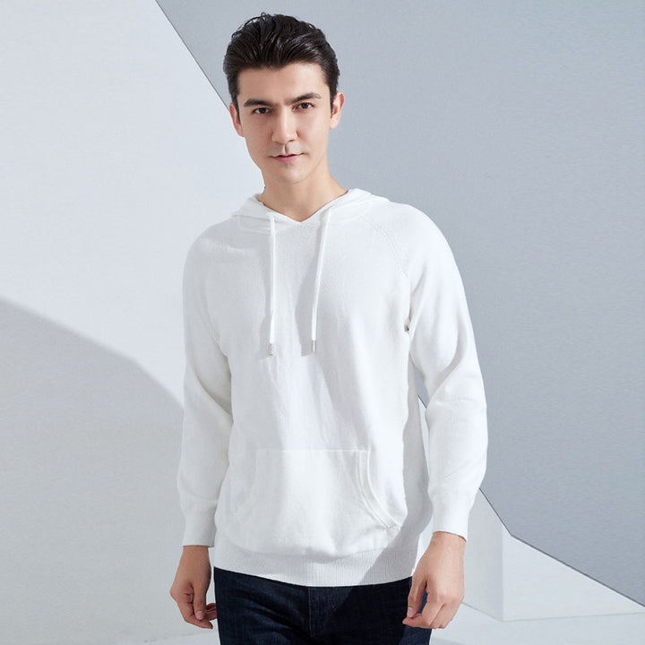 Herren Leichter Kapuzen-Feinstrickpullover mit Kängurutasche und Raglanärmeln Echoarchiv