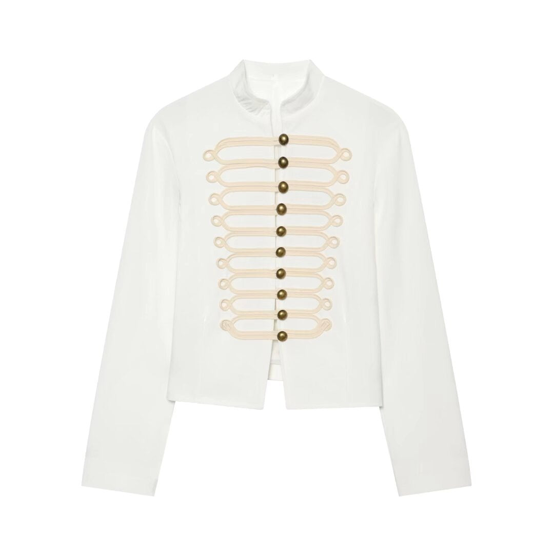 Damen Militärisch inspirierte Kurzjacke mit Stehkragen und dekorativer Kordelborte Echo Archiv
