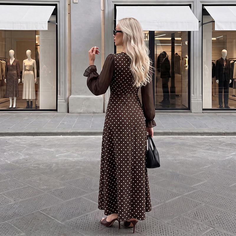 Damen Elegantes Maxikleid mit Punkten und transparenten Ärmeln Echo Archiv