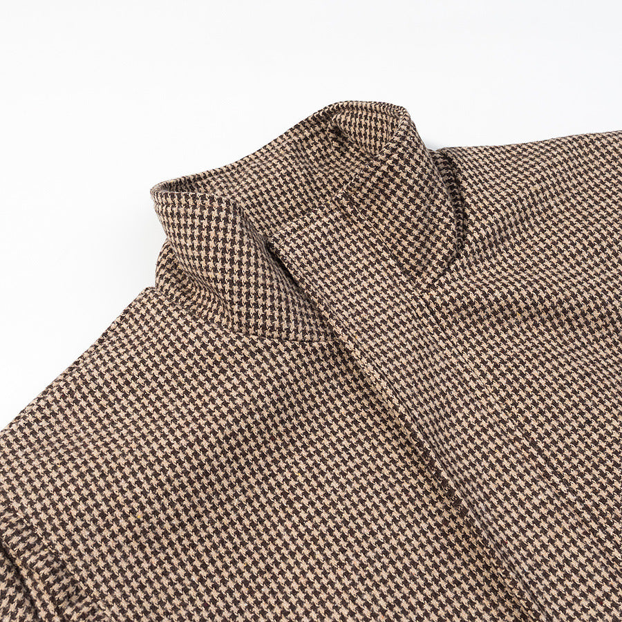 Damen Kurze Oversize-Übergangsjacke im Hahnentritt-Muster mit Stehkragen und elastischem Saum Echo Archiv