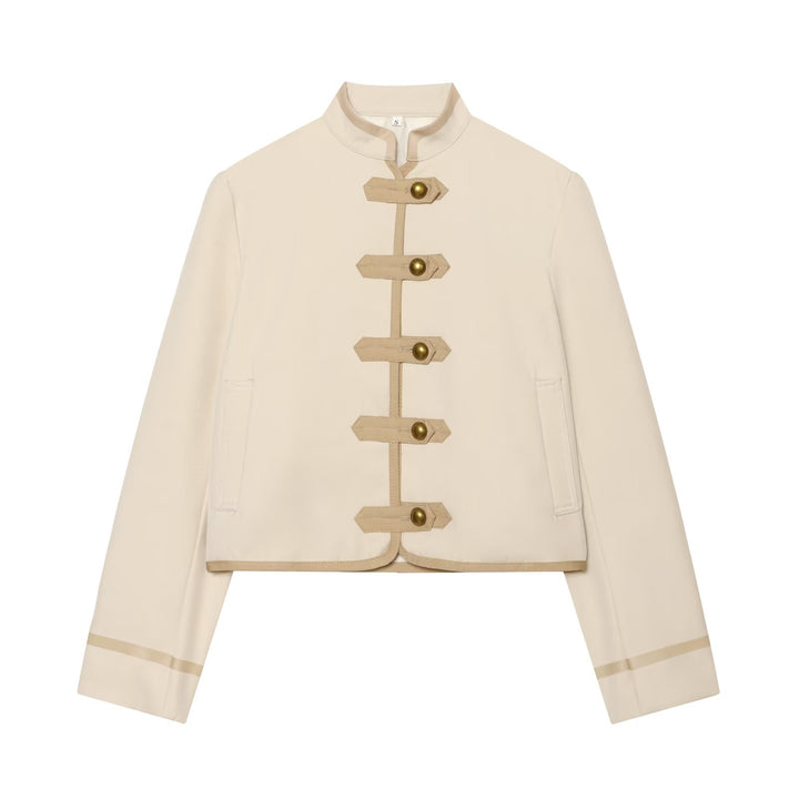 Damen Kurze taillierte Jacke mit Mandarinkragen und dekorativen Laschen Echo Archiv