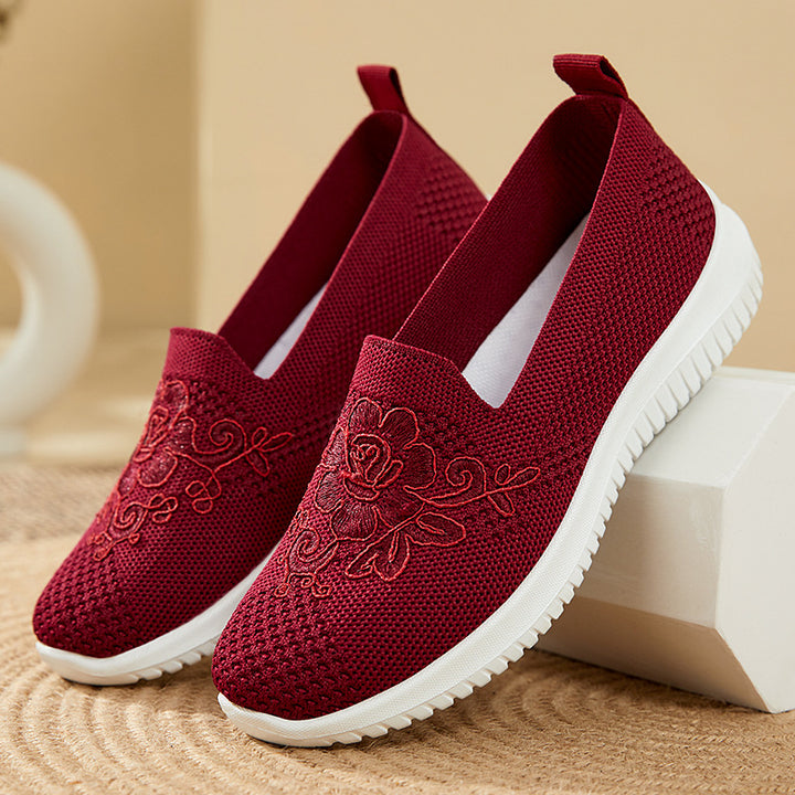 Damen nan eleganter Strick-Slipper mit floraler Stickapplikation, elastischem Einstieg und federleichter EVA-Laufsohle Echo Archiv