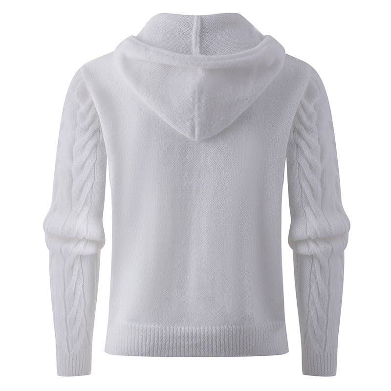 Herren Strukturiertes Zopfmuster-Kapuzenpullover mit Knopfleiste Echo Archiv