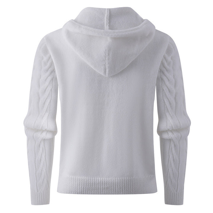 Herren Strukturiertes Zopfmuster-Kapuzenpullover mit Knopfleiste Echo Archiv