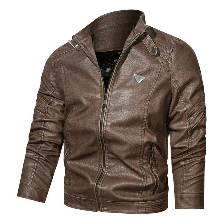 Herren Denim‑Optik Bikerblouson mit strukturierter Oberfläche und Stehkragen – Brevano