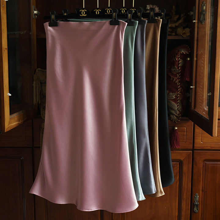 Damen Taillenhoher Midirock aus Satin-Bias mit seidig-glänzendem Fall Echo Archiv