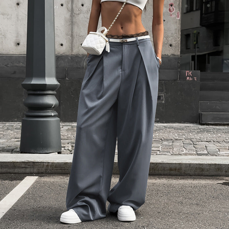 Damen nan hochtaillierte weite Bundfaltenhose mit Cargo‑Details, Gürtelschlaufen und geradem Beinschnitt Echo Archiv