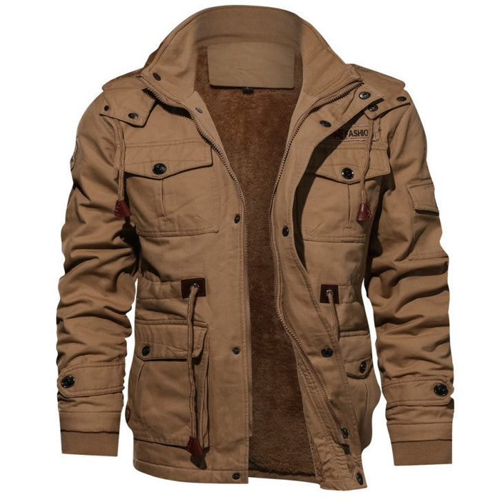 Herren nan gefütterte Canvas-Fieldjacke mit Teddyfutter, Kapuze und multifunktionalen Taschen Echo Archiv