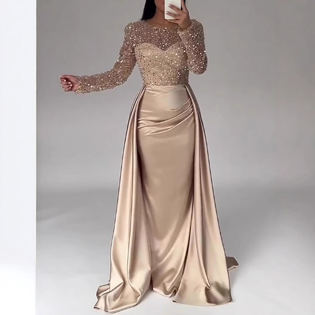 Damen Glamouröses Abendkleid mit Funkelnden Perlen und Fließendem Rock Echoarchiv